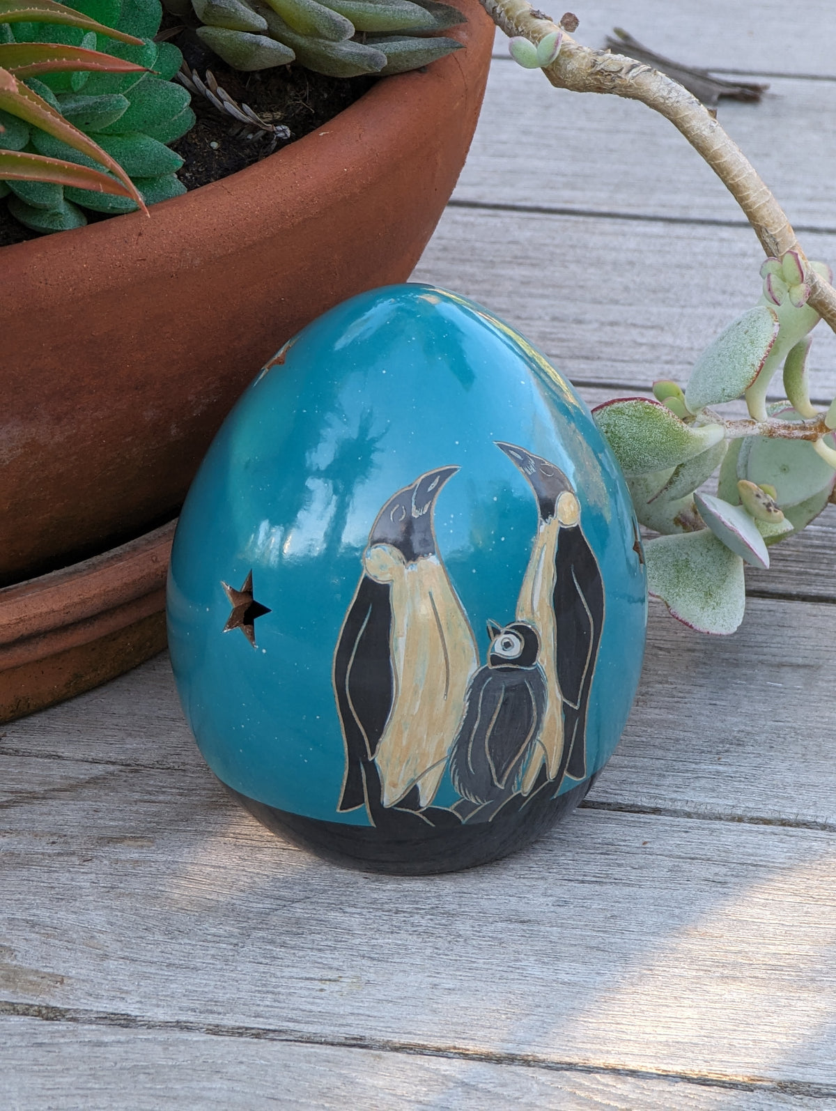 Emperor Penguin Family Luminary Home Decor  from Nicaragua, Ceramic Housewarming Gift for Her