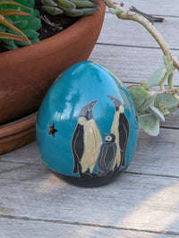 Emperor Penguin Family Luminary Home Decor  from Nicaragua, Ceramic Housewarming Gift for Her