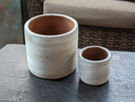 Concrete White-Washed Terracotta Cylinder Planters, Set of 2 Flower Pots from Nicaragua