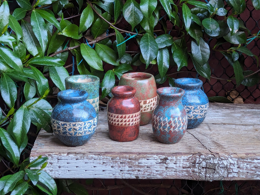 Mini Ceramic Pots (6), Decorative Vessels in Mixed Colors for Plants, Pens, Stuff | Home Decor from Nicaragua