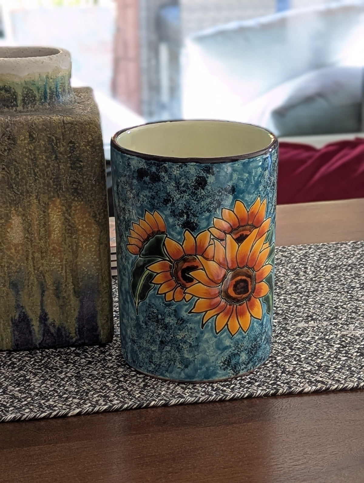 Handmade Gift | Ceramic Sunflower Vase for Fresh or Dried Flowers, Indoor Home Decor