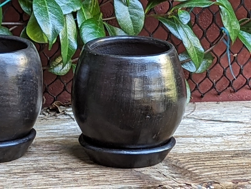 Naturally Smoked Mini Round Terra Cotta Planter Pot for Succulents, Small Plants