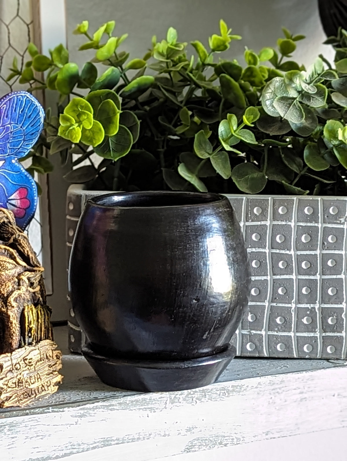 Naturally Smoked Mini Round Terra Cotta Planter Pot for Succulents, Small Plants