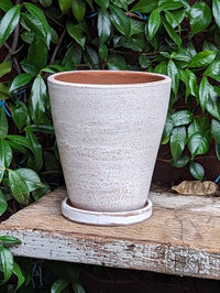 White-washed Terracotta Planter in Concrete Style with Drainage Plate, Cute Flower Pot from Nicaragua