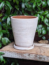 White-washed Terracotta Planter in Concrete Style with Drainage Plate, Cute Flower Pot from Nicaragua
