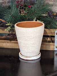 White-washed Terracotta Planter in Concrete Style with Drainage Plate, Cute Flower Pot from Nicaragua