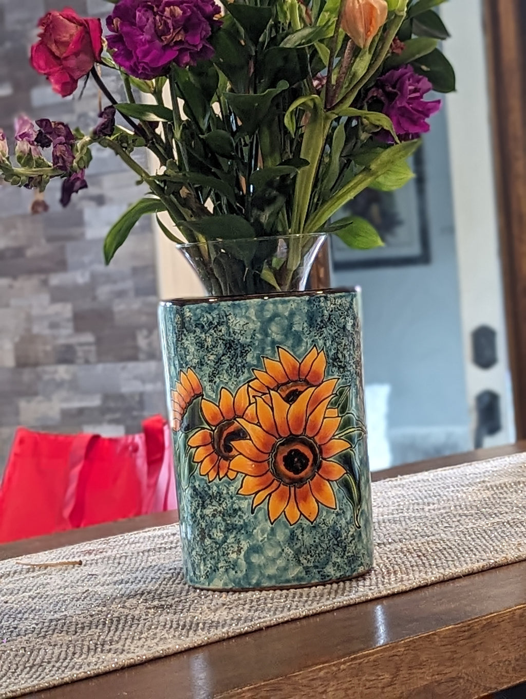 Handmade Gift | Ceramic Sunflower Vase for Fresh or Dried Flowers, Indoor Home Decor