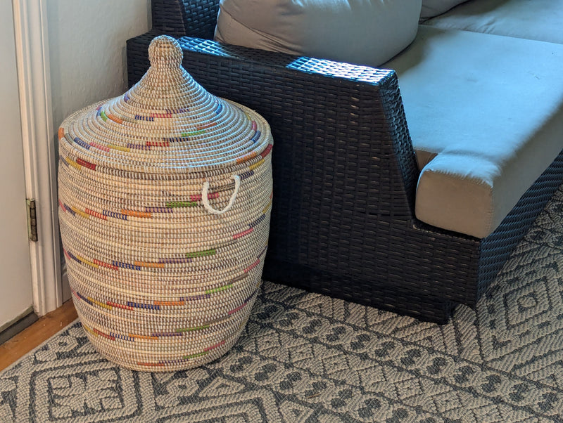 Laundry Hamper Basket, Handmade in Senegal, Vanilla Sugar Swirl, Home Decor | Housewarming Gift