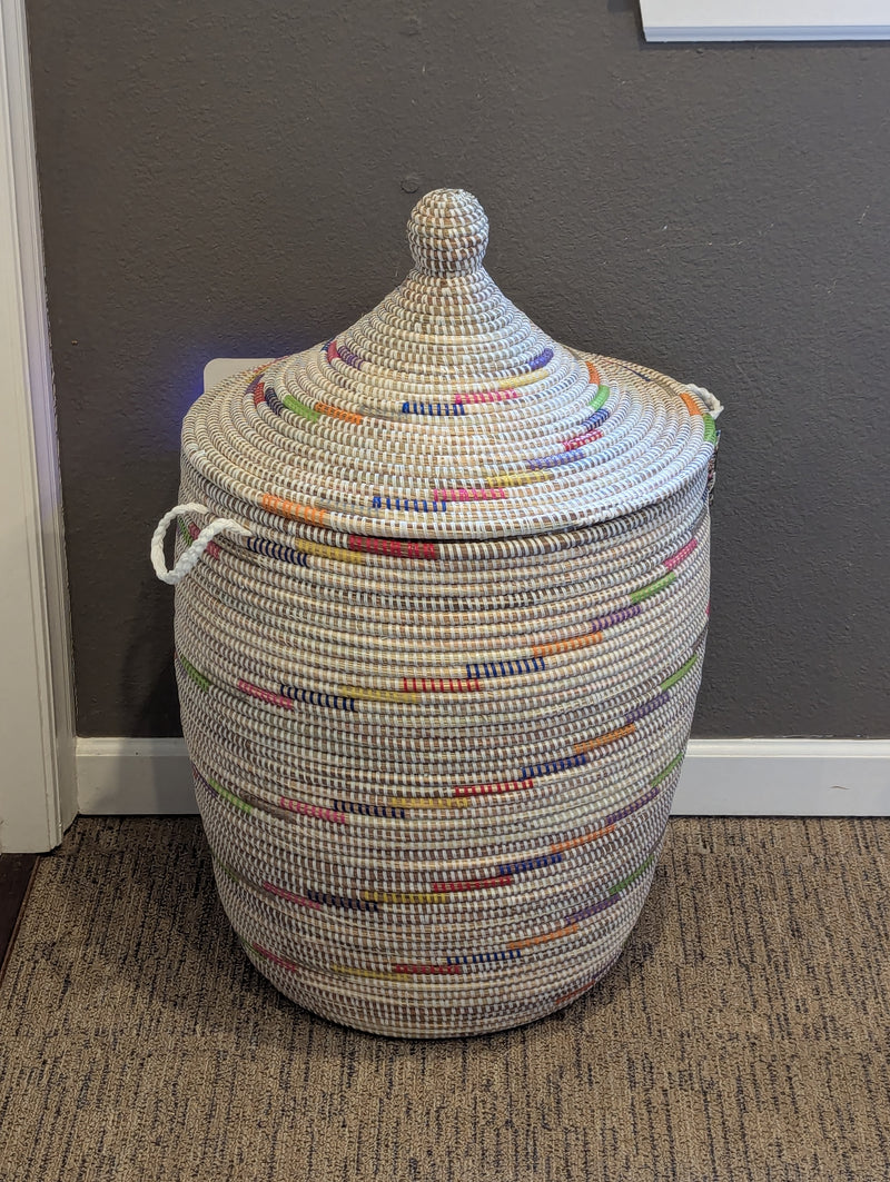 Laundry Hamper Basket, Handmade in Senegal, Vanilla Sugar Swirl, Home Decor | Housewarming Gift