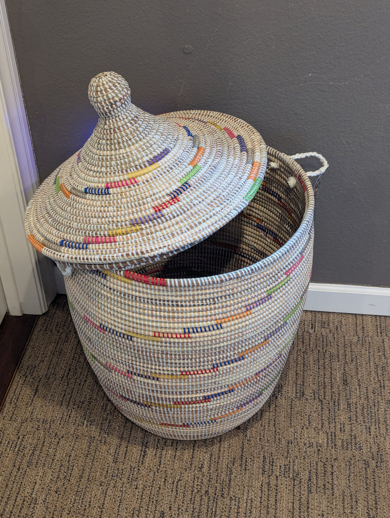 Laundry Hamper Basket, Handmade in Senegal, Vanilla Sugar Swirl, Home Decor | Housewarming Gift