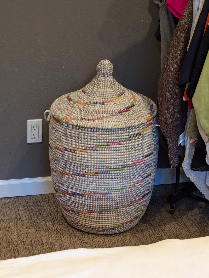 Laundry Hamper Basket, Handmade in Senegal, Vanilla Sugar Swirl, Home Decor | Housewarming Gift