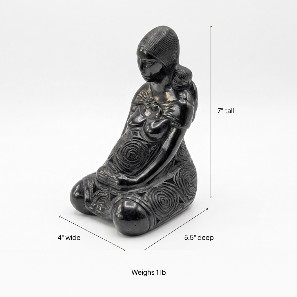 Pregnant Mom with Baby Figurine Home Decor in Barro Negro | Handmade Black Clay Mexican Pottery from San Bartolo near Oaxaca, Mexico
