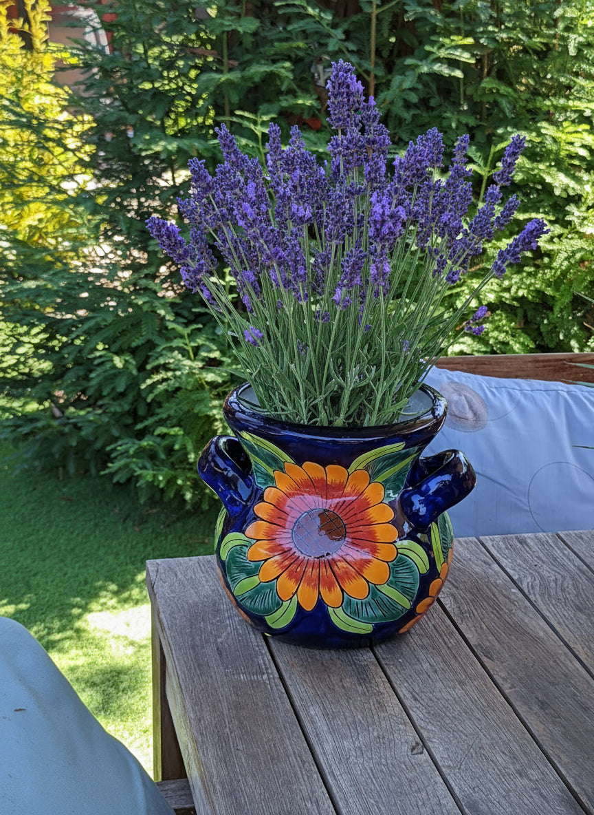Sunflower Planter is Handmade Ceramic Talavera Pottery & 10.5" Round Flower Pot for Bold Outdoor Garden Decor