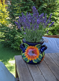 Sunflower Planter is Handmade Ceramic Talavera Pottery & 10.5" Round Flower Pot for Bold Outdoor Garden Decor