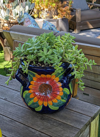 Sunflower Planter is Handmade Ceramic Talavera Pottery & 10.5" Round Flower Pot for Bold Outdoor Garden Decor