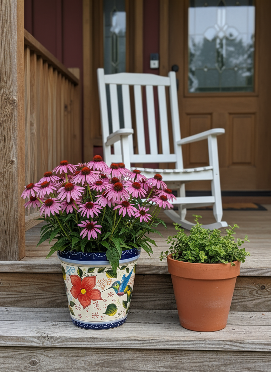 Hummingbird Flower Pot is a Round Ceramic Planter Handmade in Mexico for Outdoor Garden Decor, or Indoor Home Decor, 4 sizes