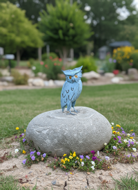 Owl Home Decor, Metal Owl Statue, Owl Decoration for Garden, Metal Owl Yard Art, Metal Owl Sculpture, Owl Figurine Home Decor, Blue Owl