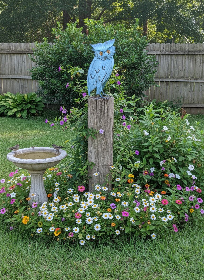 Owl Home Decor, Metal Owl Statue, Owl Decoration for Garden, Metal Owl Yard Art, Metal Owl Sculpture, Owl Figurine Home Decor, Blue Owl