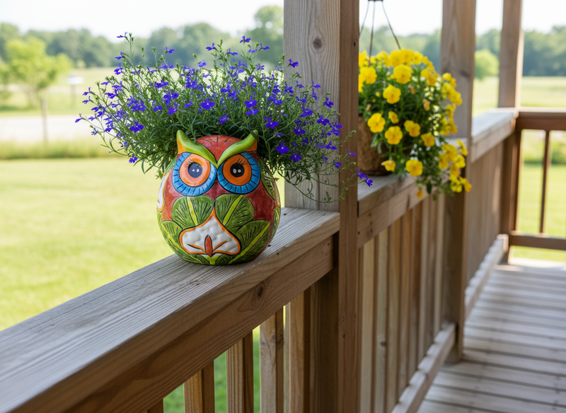 Ceramic Owl Mexican Flower Pot, Colorful Owl Gifts, Talavera Pottery, Indoor or Outdoor Owl Decorations, Talavera Mexico, Large Owl Pot