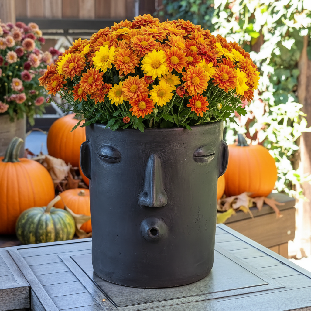 Big Face Planter & Whistler Flower Pot, Handmade Mexican Pottery of Atzompa Mexico, Indoor Outdoor Home Decor, Pot Ships 10-1