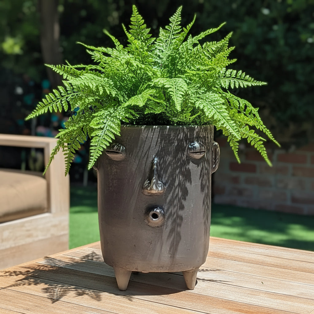 Big Face Planter & Whistler Flower Pot, Handmade Mexican Pottery of Atzompa Mexico, Indoor Outdoor Home Decor, Pot Ships 10-1
