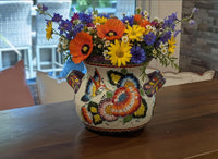 Hummingbirds Flower Pot 10.5" Round Talavera Ceramic Planter is Handmade Pottery for Outdoor Garden Decor or Indoor Home Decor