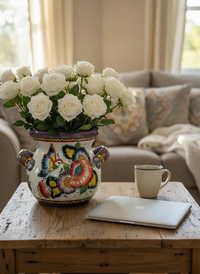 Hummingbirds Flower Pot 10.5" Round Talavera Ceramic Planter is Handmade Pottery for Outdoor Garden Decor or Indoor Home Decor