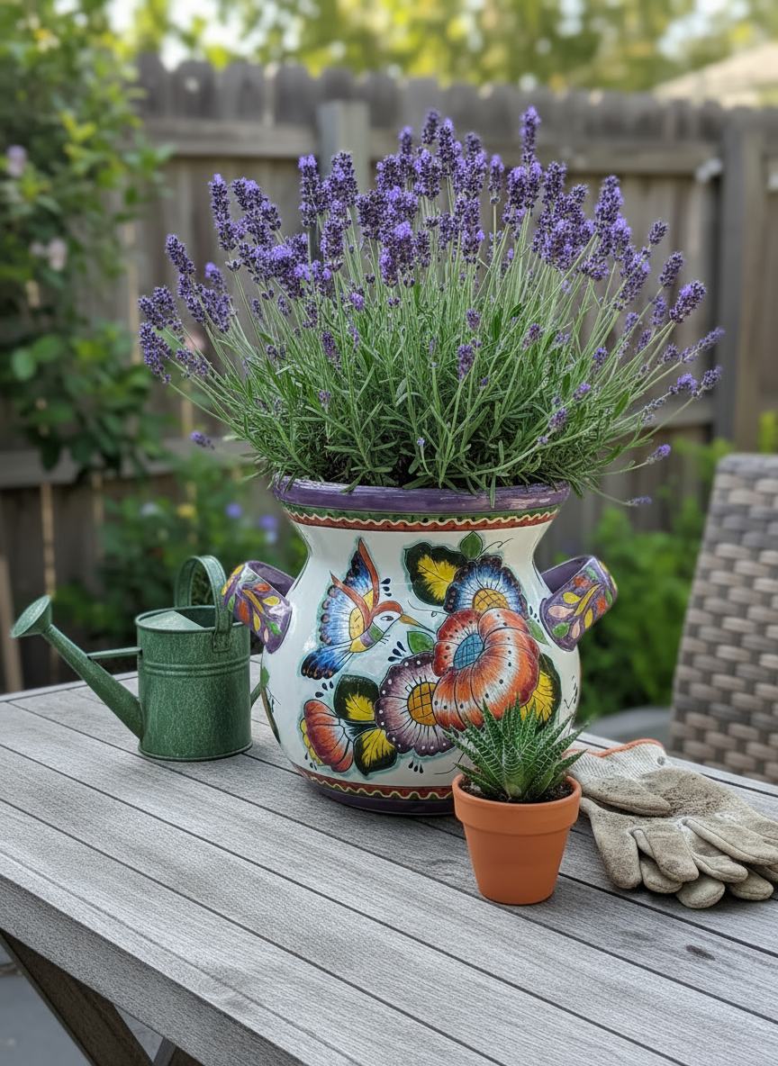 Hummingbirds Flower Pot 10.5" Round Talavera Ceramic Planter is Handmade Pottery for Outdoor Garden Decor or Indoor Home Decor