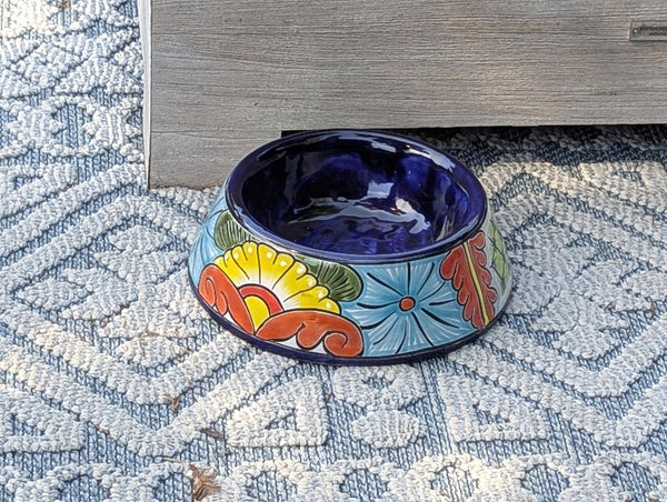 Round Talavera Dog Bowl | Hand Painted Mexican Ceramic Pet Food Dish | Pet Lover Gift