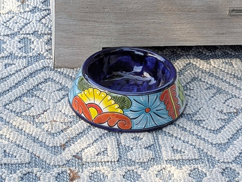 Round Talavera Dog Bowl | Hand Painted Mexican Ceramic Pet Food Dish | Pet Lover Gift