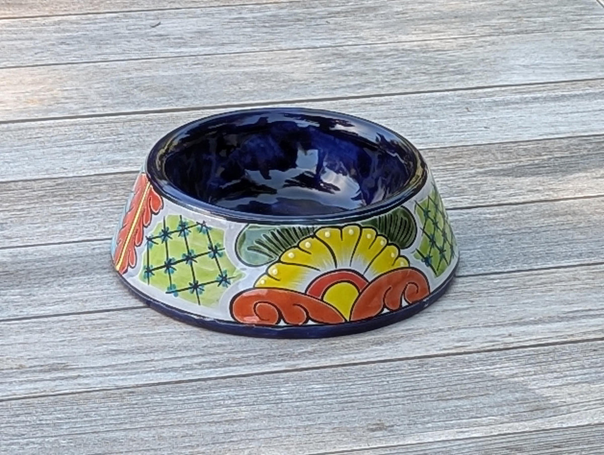 Round Talavera Dog Bowl | Hand Painted Mexican Ceramic Pet Food Dish | Pet Lover Gift