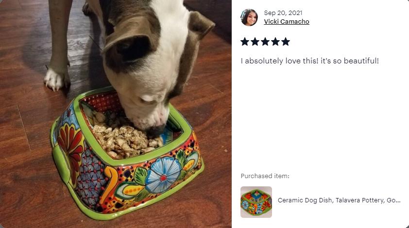Round Talavera Dog Bowl | Hand Painted Mexican Ceramic Pet Food Dish | Pet Lover Gift