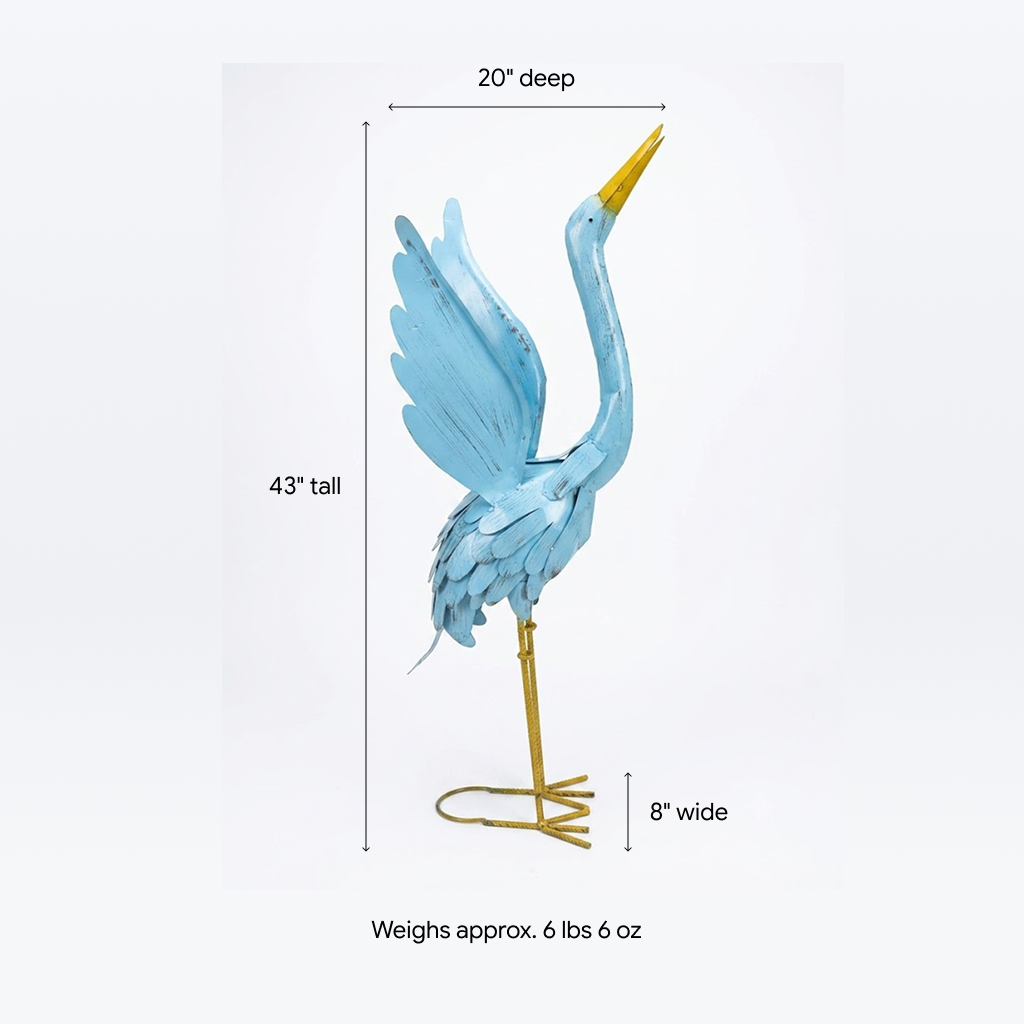 Heron Garden Statues, Handcrafted Rustic Metal Yard Art for Home, Porch or Outdoor Décorations
