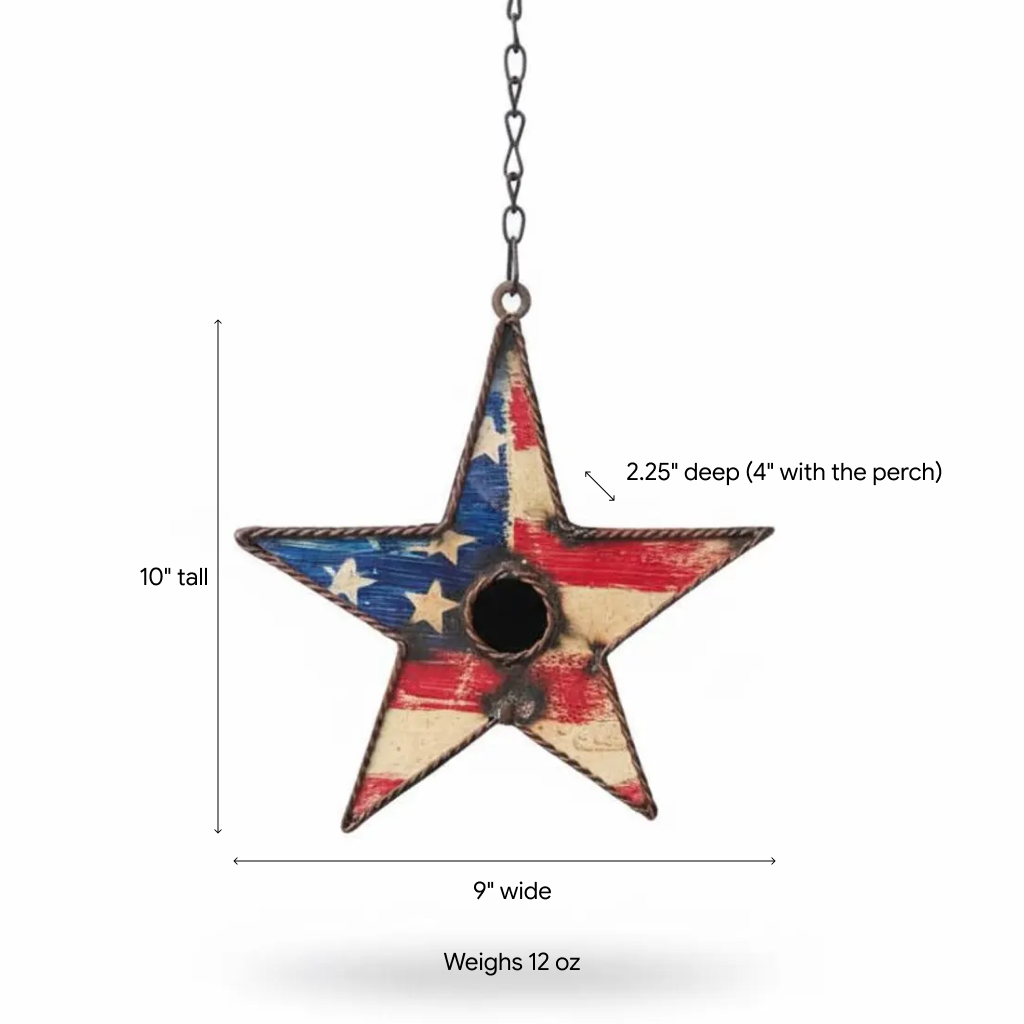 Rustic Star Metal Birdhouse Unique Patriotic Style, Outdoor or Indoor Decorative Birdhouse Decor Handmade in Mexico