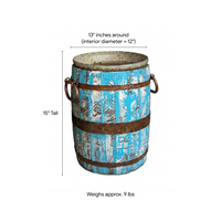 Rustic Barrel Planter, Handmade in Mexico, Wooden Outdoor Garden Decor, Porch Decor, Yard Art, 12.75" Diameter, 20lbs, Whiskey Barrel Style