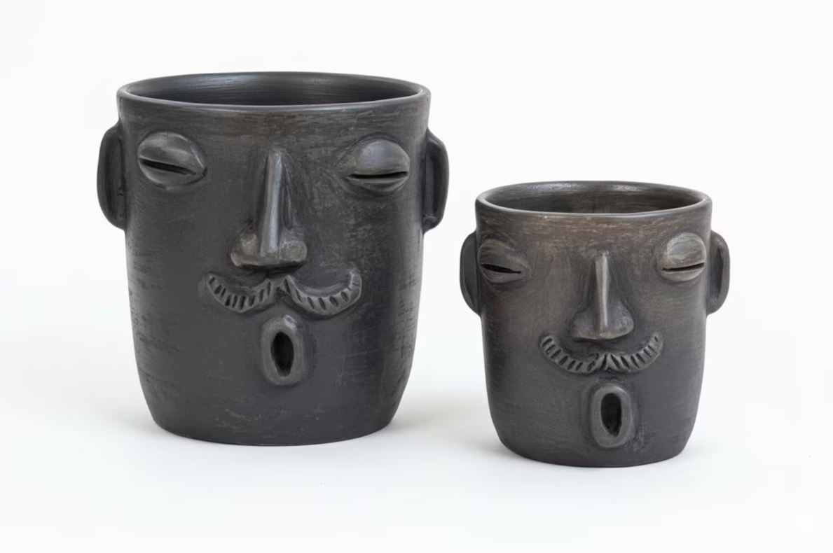 Whistling Mustache Face Planter | Handcrafted Mexican Pottery from Atzompa, Oaxaca
