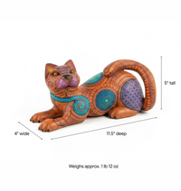 Hand-Carved Wooden Cat Alebrije Figurine | Hand Painted Mexican Folk Art Sculpture