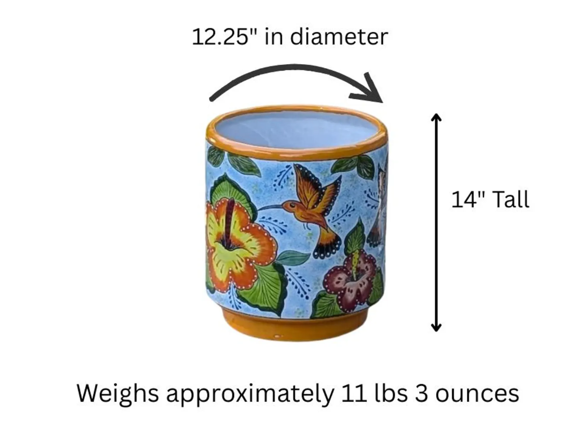 Hummingbird Planter | 14" Tall Handmade Talavera Ceramic Flower Pot  | Garden Gift