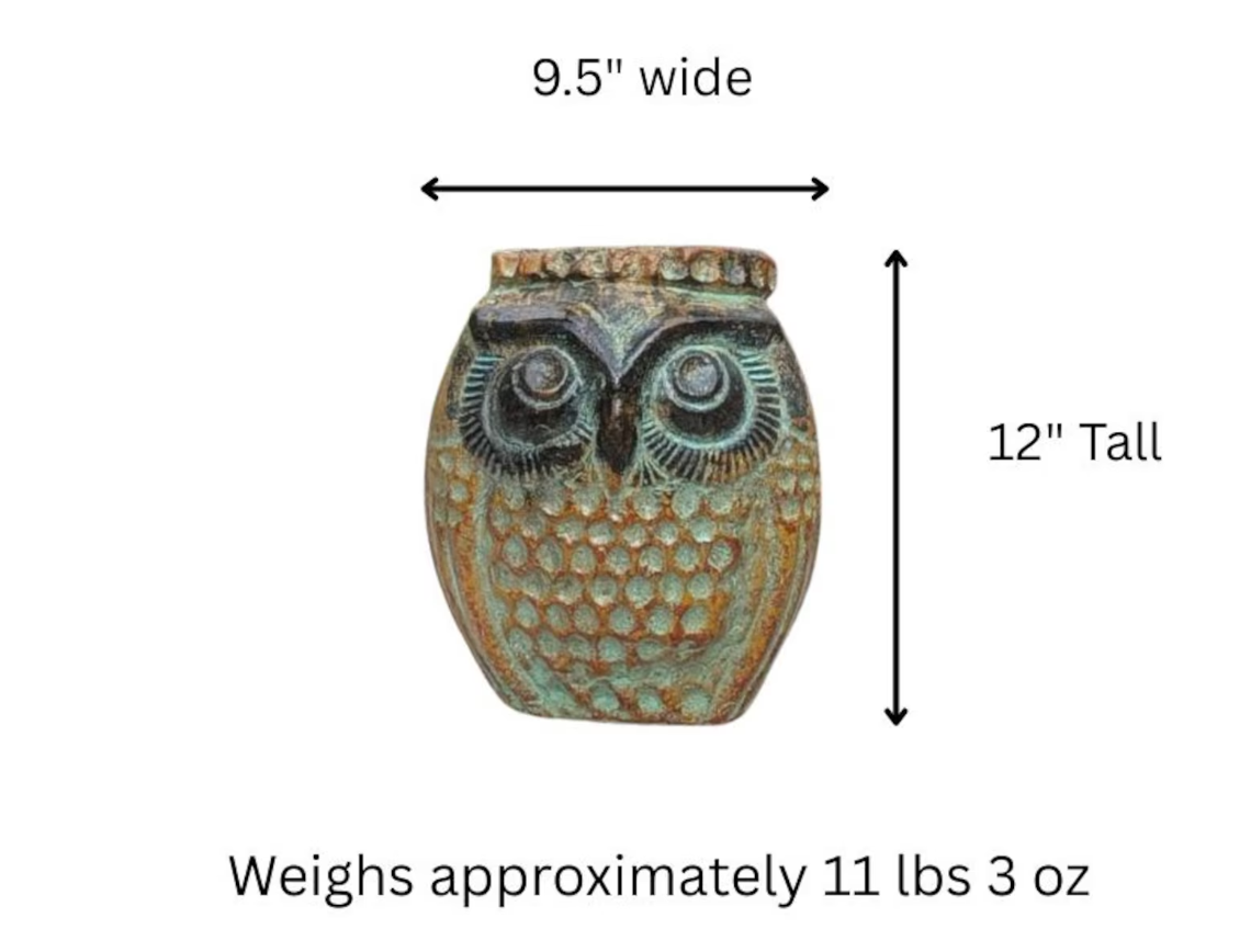 Hand-Painted Clay Owl Planter | Brown and Green Ceramic Pot | Garden Gift