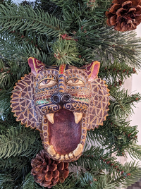 Jaguar Wall Art Home Decor, Mexican Animal Folk Art Figurine, Clay Pottery by Jose Juan Aguilar of Oaxaca, Mexico