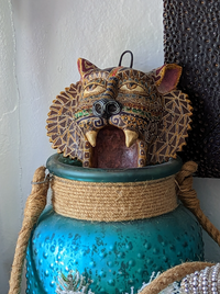 Jaguar Wall Art Home Decor, Mexican Animal Folk Art Figurine, Clay Pottery by Jose Juan Aguilar of Oaxaca, Mexico