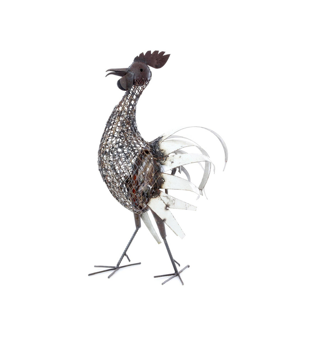 Strutting Rooster Sculpture, Handmade Zimbabwe Home Decor - Recycled Metal, Housewarming Gift for Her