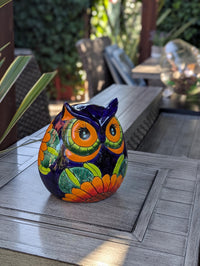 Sunflower Owl Mexican Flower Pot | Ceramic Talavera Pottery Works Indoor or Outdoor as Home Decor or Garden Decor
