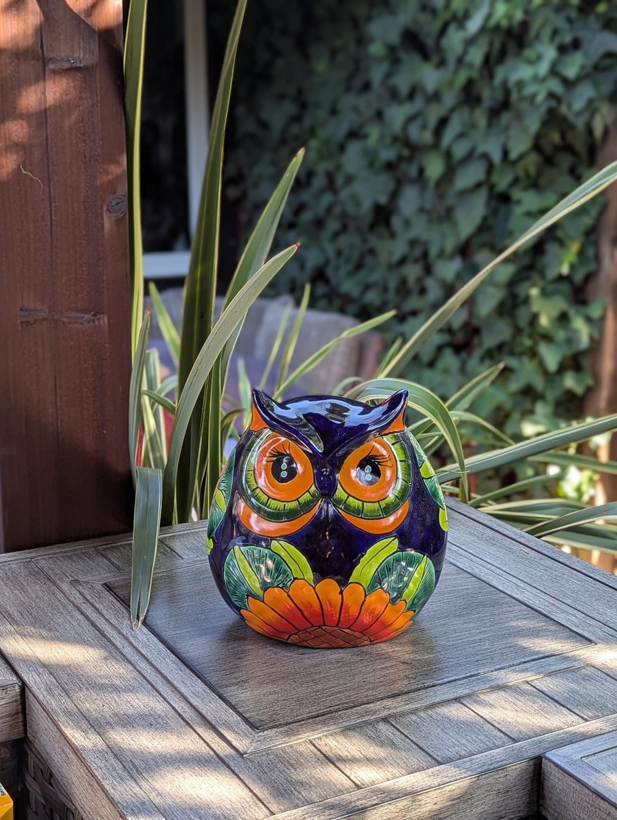 Sunflower Owl Mexican Flower Pot | Ceramic Talavera Pottery Works Indoor or Outdoor as Home Decor or Garden Decor