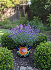 Sunflower Planter is Handmade Ceramic Talavera Pottery & 10.5" Round Flower Pot for Bold Outdoor Garden Decor