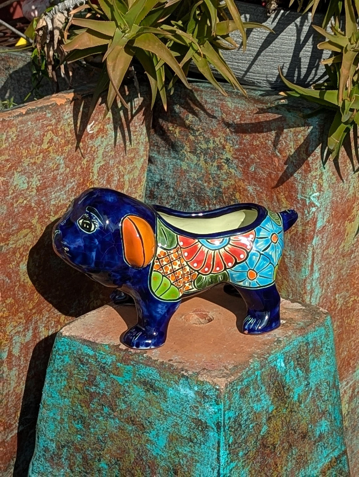 Talavera Bulldog Flower Pot for Outdoor or Garden Decorations, Dog Lover Gift rom luv2brd.com