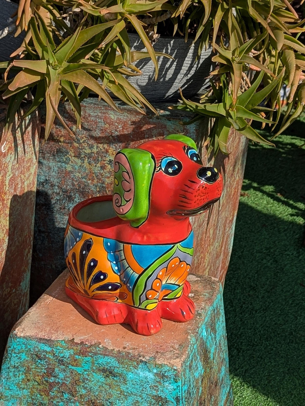 Talavera Dog Flower Pot for Outdoor Decor or Garden Decorations, Dog Lover Gift