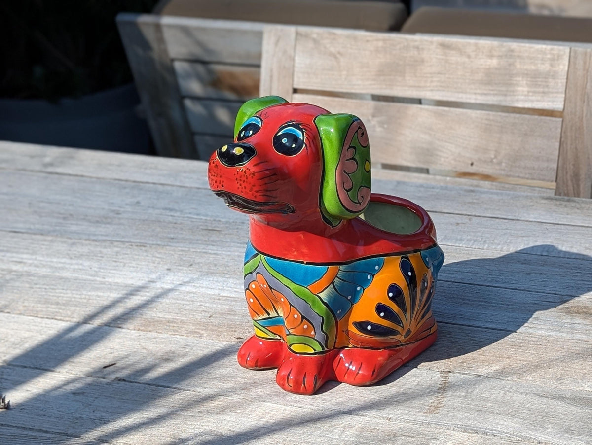 Talavera Dog Flower Pot for Outdoor Decor or Garden Decorations, Dog Lover Gift