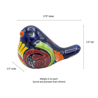 Talavera Birdie, Blue Headed | Handpainted Ceramic Bird from Mexico for Home or Garden Decor