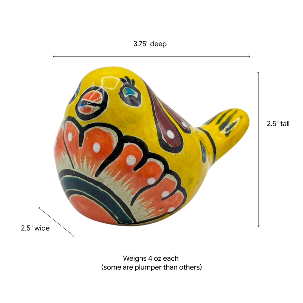 Talavera Birdie, Yellowish | Handpainted Ceramic Bird from Mexico for Home or Garden Decor